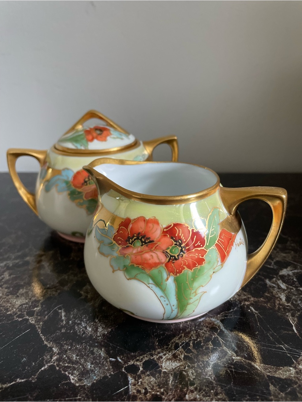 Antique Oscar and Edgar Gutherz O.&E.G. Royal Austria Sugar Creamer Set Handpain